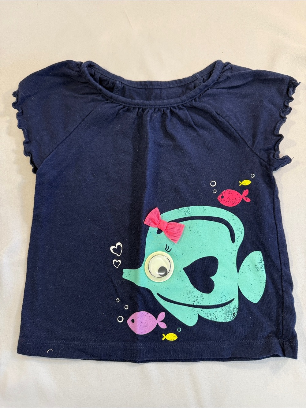 Circo Navy Short Sleeve Tee with Mint Fish, Pink Bow and Accent Fish